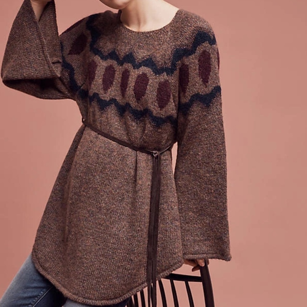 Anthropologie Royanna Belted Brown Tunic Sweater XS By Sleeping On Snow Italy